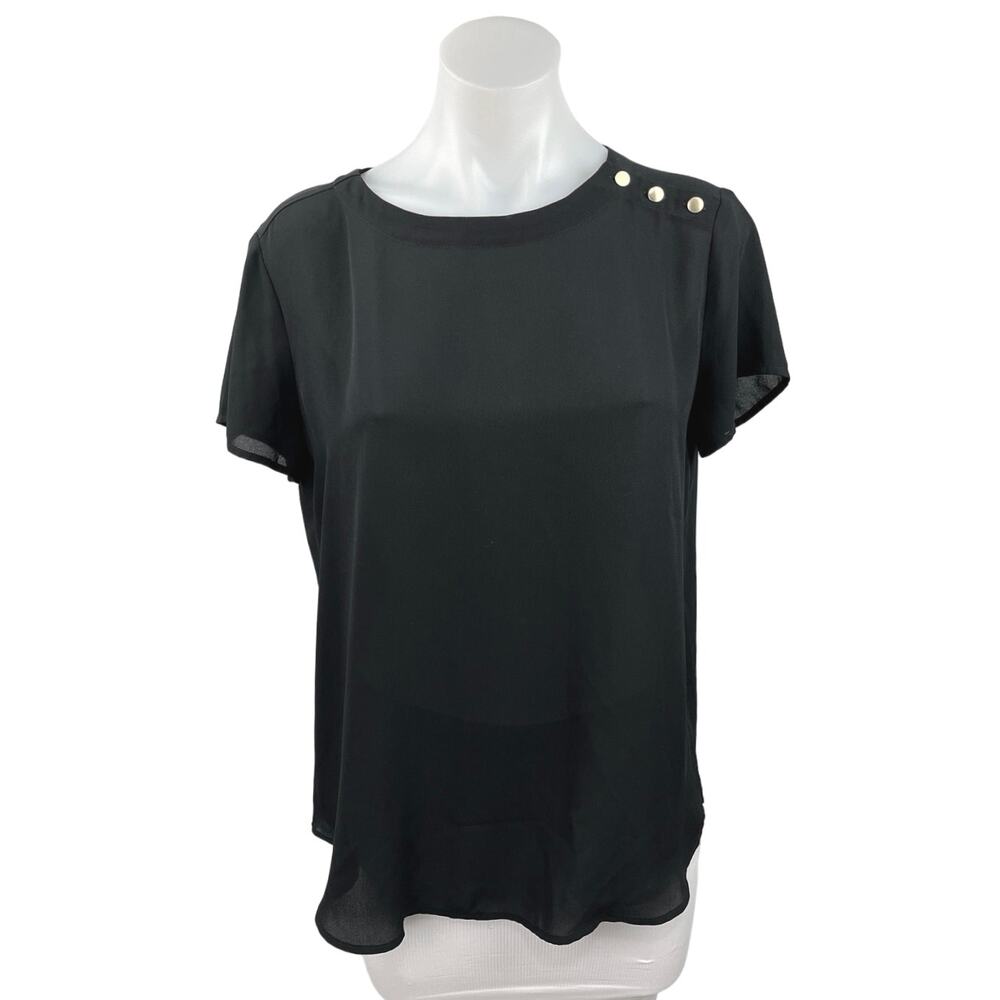 Ann Taylor Loft Women's Black Short Sleeve Round Neck Casual Blouse Top Size S